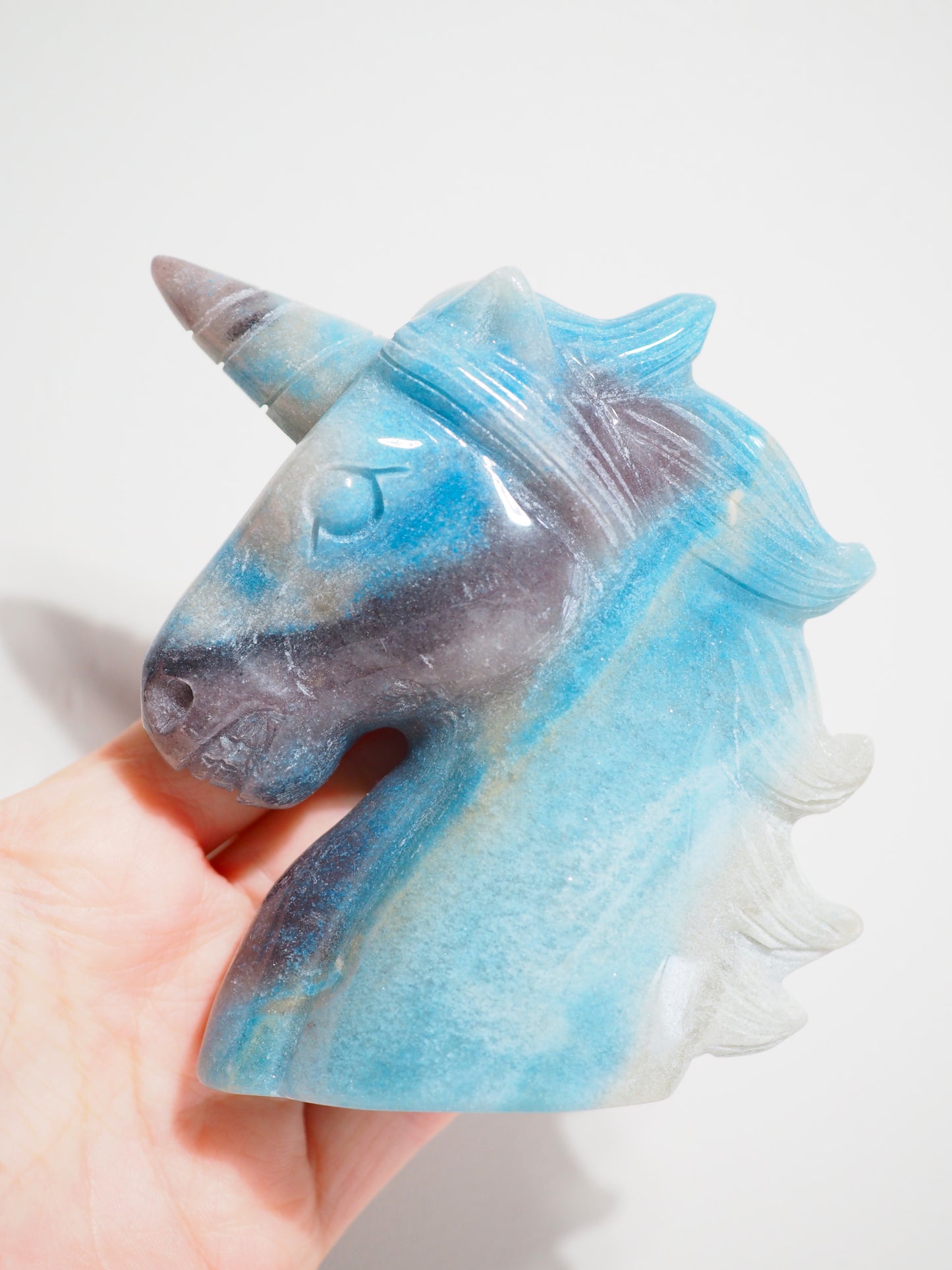 Trolleit Einhorn . Rainbow Moonstone . Trollite Unicorn ca. 10 cm - Handcarved