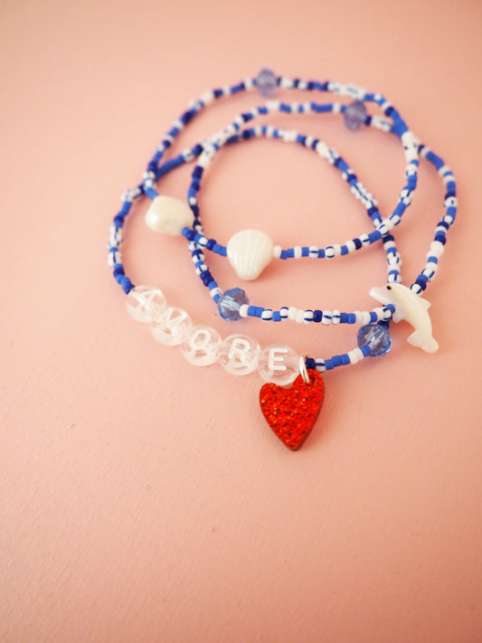 AQUAGEMS Sommer Armband Set Herz Delfin