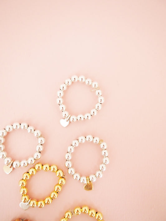 Elastischer Kugel Ring mit Herz 925 Sterlingsilber vergoldet