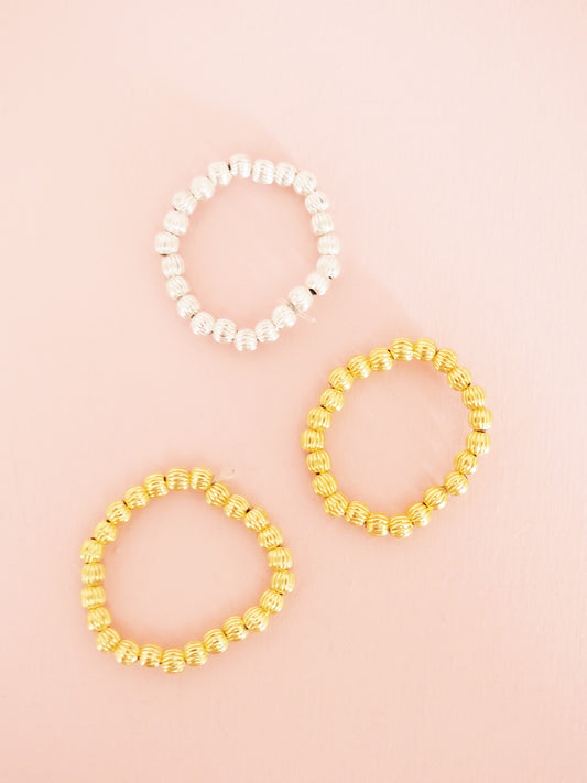 Elastischer Kugel Ring gerillt 925 Sterlingsilber vergoldet