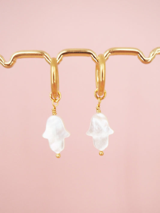 Multiway Creolen mit Perlmutt Hamsa Edelstahl vergoldet