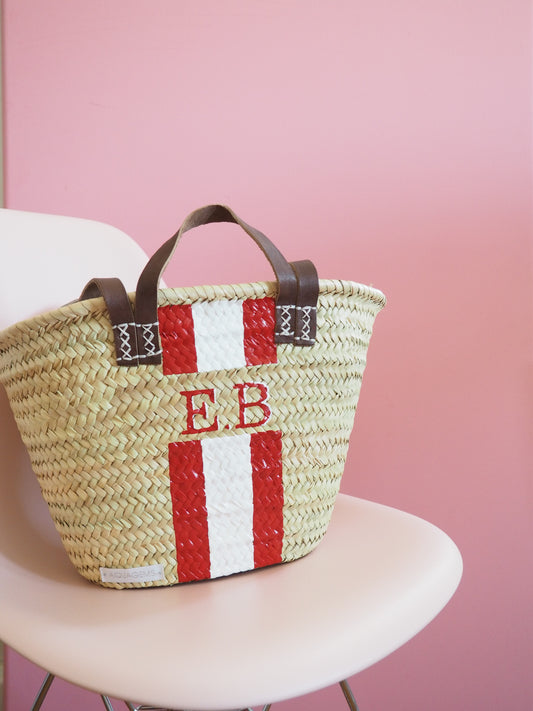 Korb Monogramm & Stripes Into the blue Weiss