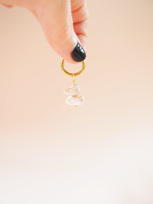 Multiway Creolen mit Peach Rosa Keshiperlen Edelstahl vergoldet