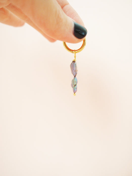 Multiway Creolen mit Keshi Perlen Violett Edelstahl vergoldet