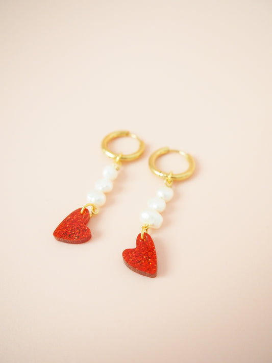 Creolen mit Herz und Süßwasserzuchtperlen Multiway Stahl vergoldet