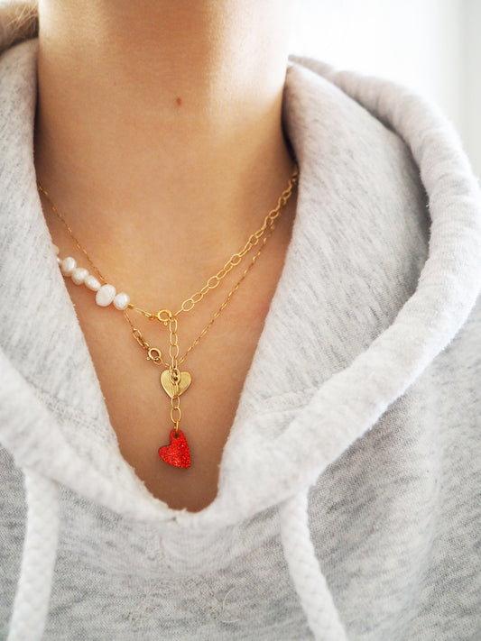 Chunky Herz Kette Multiway mit Süßwasserzuchtperlen 925 Sterlingsilber vergoldet