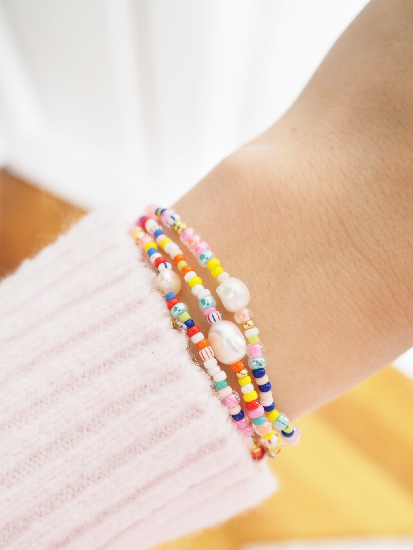 Japanisches Glas Perlen Armband 3er SET mit Süßwasserzuchtperlen. Customized 16 -22cm