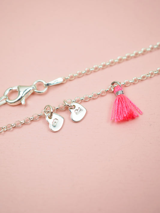 Gliederarmband mit Herzen & Quaste Personalisiert Prägung 925 Sterlingsilber