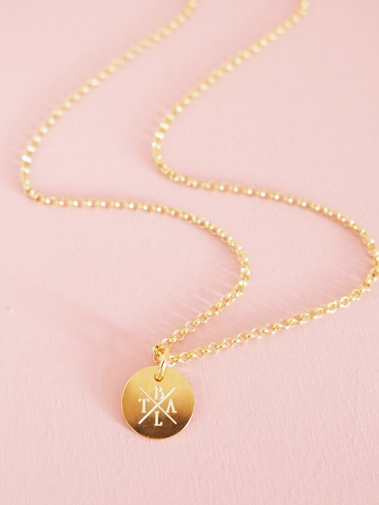 Vier Buchstaben X Design Kette mit Gravur 925 Sterlingsilber vergoldet