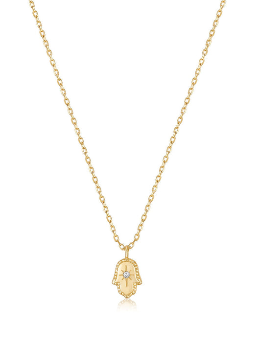 Hamsa Kette . 417er Gold mit Diamant SI 1.1mm