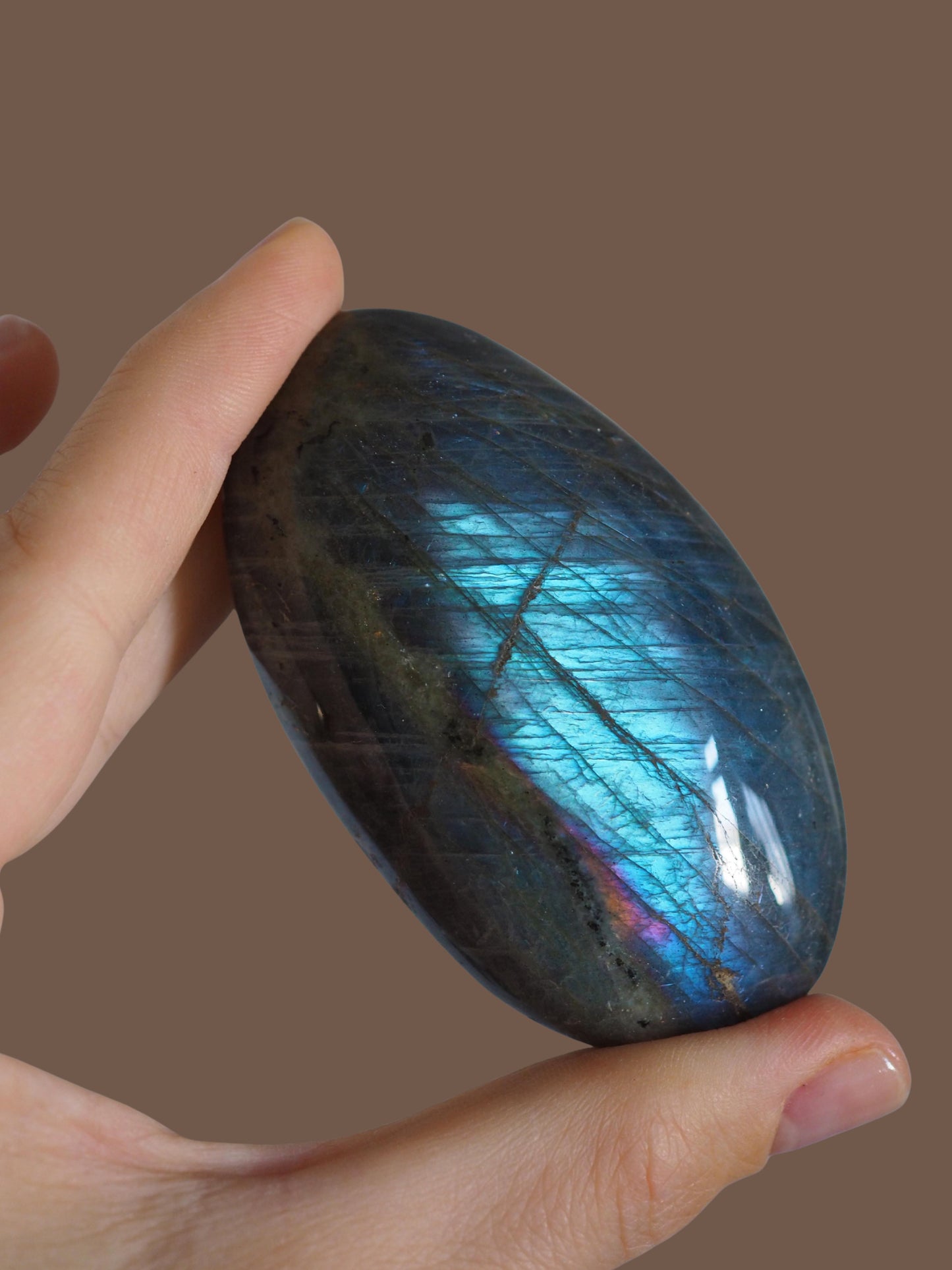 Sunset Mermaid Labradorit Palmstone Seifenstein Handstein ca. 7.5  cm  - Aus Madagascar Hand poliert HIGH QUALITY