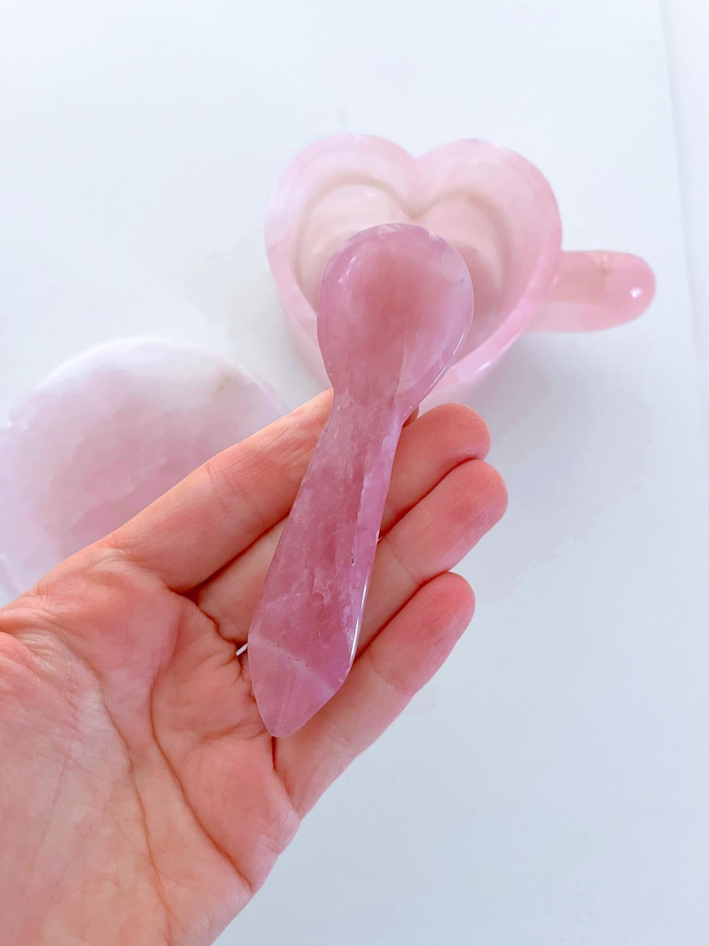 Deko Rosenquarz Herz Tasse Kristall Becher mit Teller und Löffel SET. Rosequartz Heart Cup Mug ca. cm - Handcarved