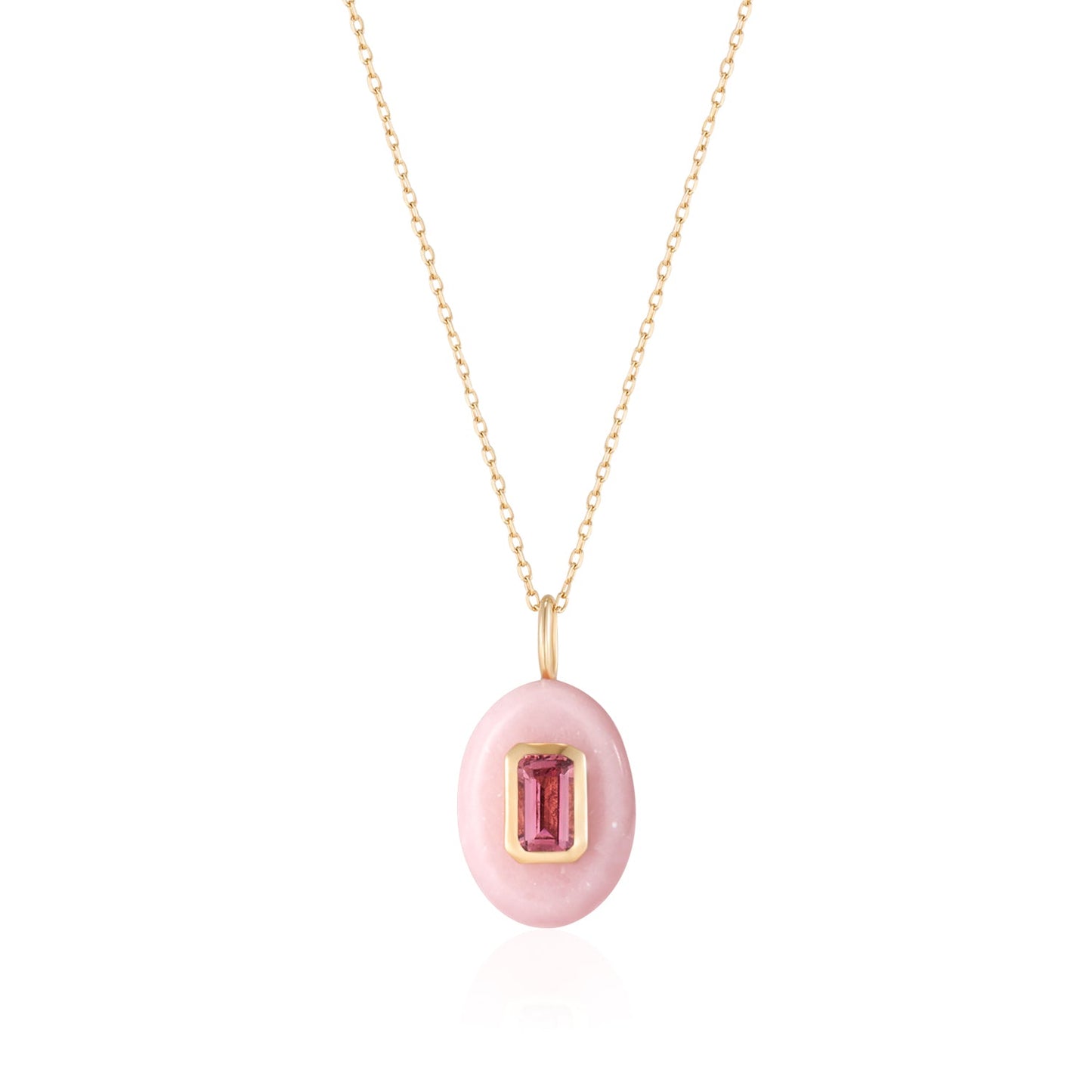 Opal Kette mit pinkem Turmalin aus 585 Gold