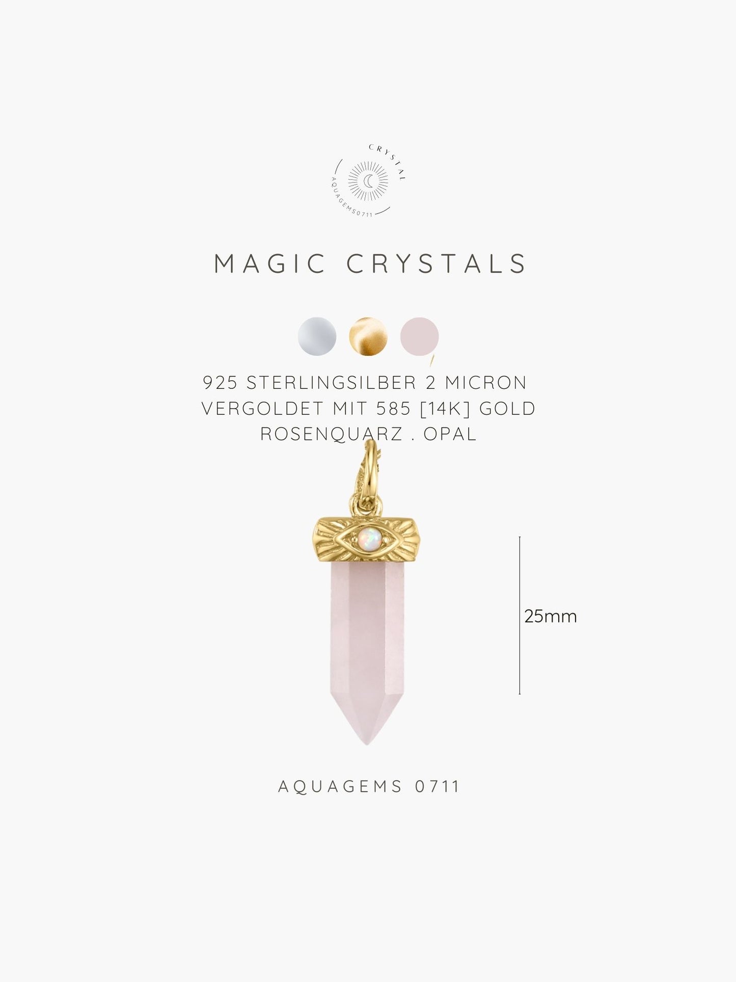 Rosenquarz mit Opal (Synth.) Anhänger MAGIC CRYSTALS COLLECTION . 925 Sterlingsilber vergoldet MIT Kette 45cm