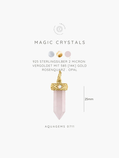 Rosenquarz mit Opal (Synth.) Anhänger MAGIC CRYSTALS COLLECTION . 925 Sterlingsilber vergoldet MIT Kette 45cm