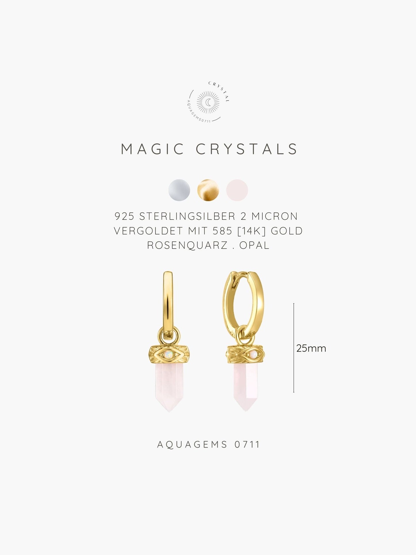 Rosenquarz mit Opal (Synth.) Creolen MAGIC CRYSTALS COLLECTION . 925 Sterlingsilber vergoldet