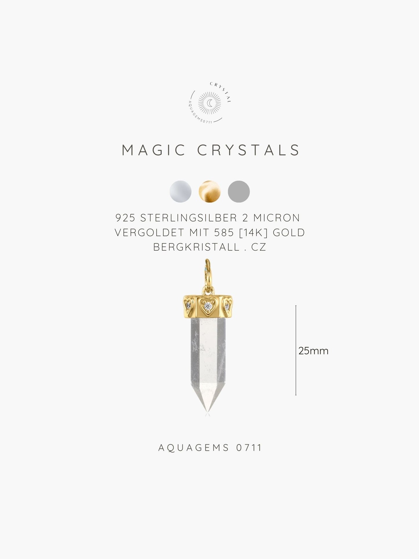Bergkristall mit CZ Anhänger Herz  MAGIC CRYSTALS COLLECTION . 925 Sterlingsilber vergoldet