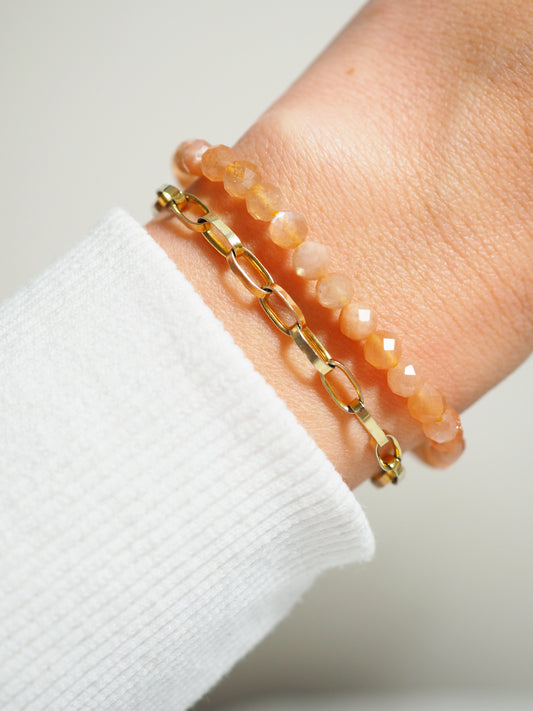Facettiertes pinkes Mondstein teilwe. Sonnenstein Armband . Faceted Pink Moonstone Bracelet - High Quality