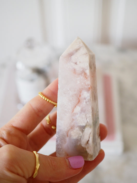 Druzy Blumen Achat Spitze mit Quarz . Flower Agate Point xx cm - aus Madagascar HIGH QULALITY