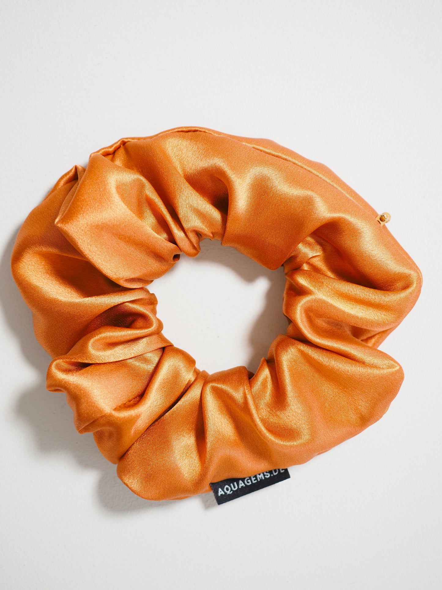 CRYSTAL SCRUNCHIE 100% Maulbeerseiden Haargummi mit Kristall Tasche -  COPPER . Kupfer