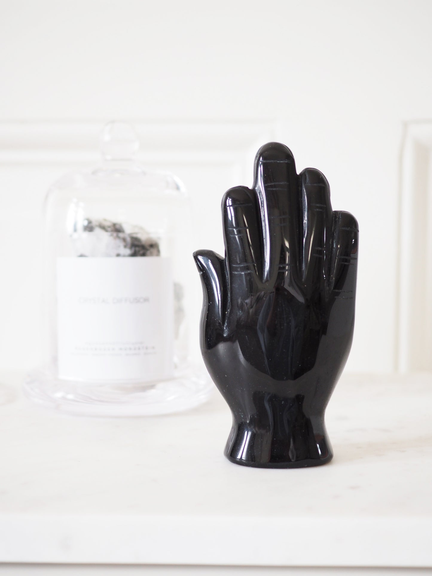 Schwarzer Obsidian Magische Hand mit Auge Hamsa . Black Obsidian Magic Hand with Eye ca. 12 cm - Hand Carved