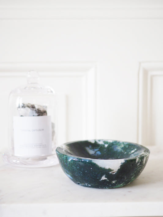 Moos - Baum Achat Schale mit Druzy / Moss. Tree Agate Bowl ca 600g (C)  -aus China / Indien