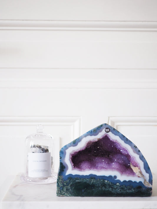 XL Amethyst Geode mit Moos Achat & Calcit 3,2 Kg / Kathedrale aus Brasilien - High Quality