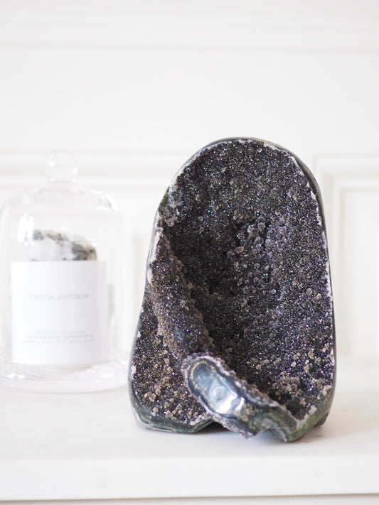 Schwarzer Amethyst Cluster .  Black Amethyst Cut Base ca 14 cm 506g - aus Uruguay RARE