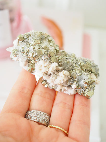 Mangano Calcit Pyrit & Quarz Cluster. Specimen ca 8 cm [73] - aus Peru HIGH QUALITY RARE