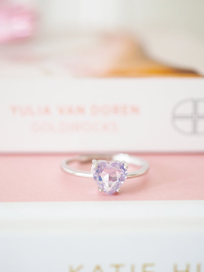 Lavender Moon Quarz Herz Ring 925 Sterlingsilber ca 0.8 cm - aus Brasilen
