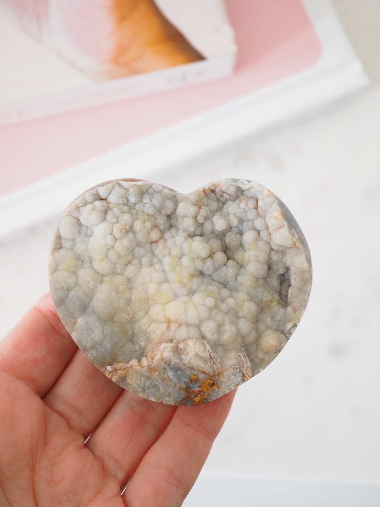 Sparkly Druzy Chalcedon Herz . Druzy Chalcedony Heart ca. 6.5 cm  [26]- aus Brasilien Hand Carved