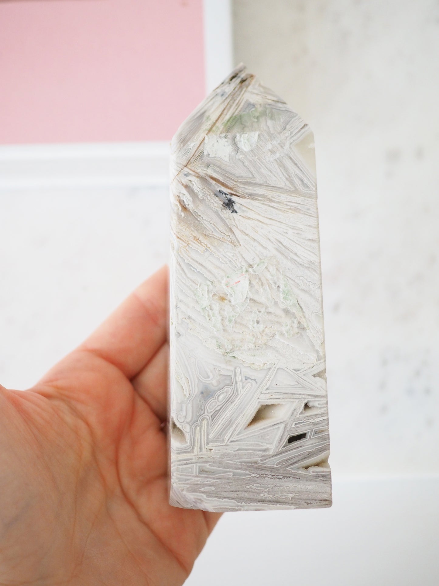 XL Mexikanischer Spitzen Achat Spitze . Mexican Lace Agate Point ca.  14 cm [69] - aus Mexiko High Quality