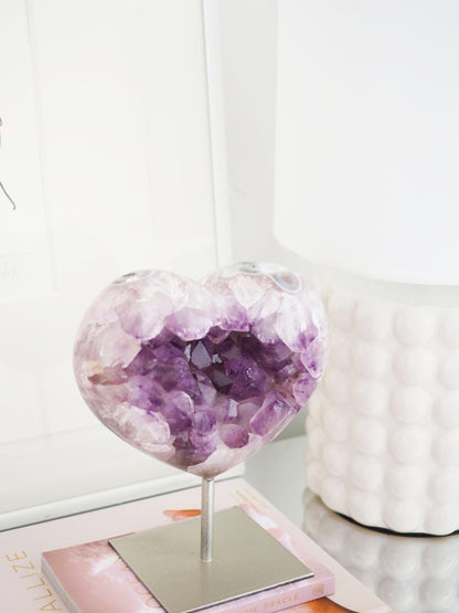Amethyst Herz auf Halter . Ständer 16cm - aus Brasilien HIGH QUALITY