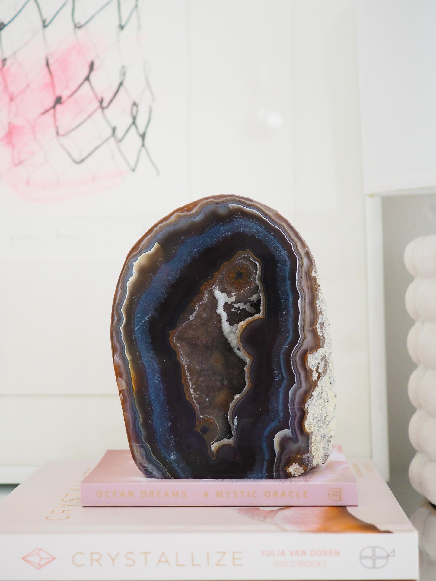 Druzy Achat Cut Base . Freiform mit Quarz ca. 13  cm - aus Brasilien HIGH QUALITY Handpoliert