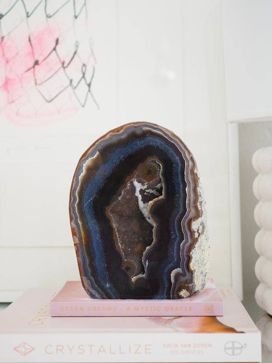 Druzy Achat Cut Base . Freiform mit Quarz ca. 13  cm - aus Brasilien HIGH QUALITY Handpoliert