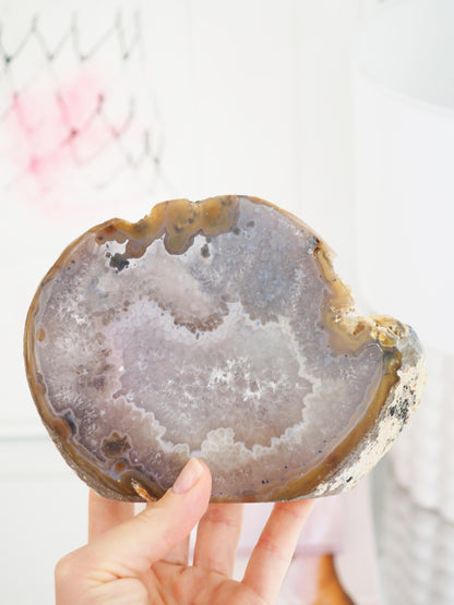 Druzy Achat Cut Base . Freiform mit Quarz ca. 15.5  cm - aus Brasilien HIGH QUALITY Handpoliert