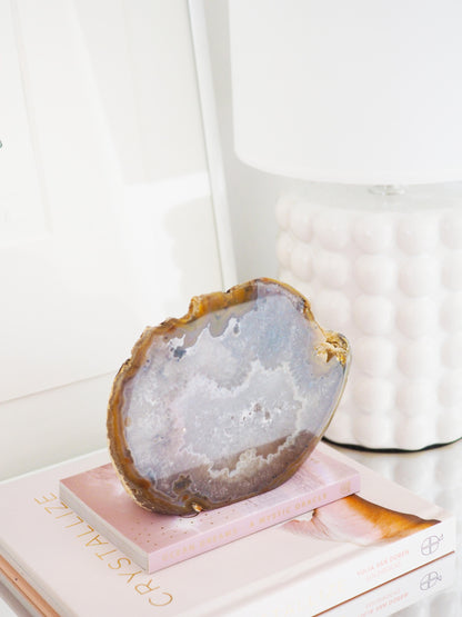 Druzy Achat Cut Base . Freiform mit Quarz ca. 15.5  cm - aus Brasilien HIGH QUALITY Handpoliert