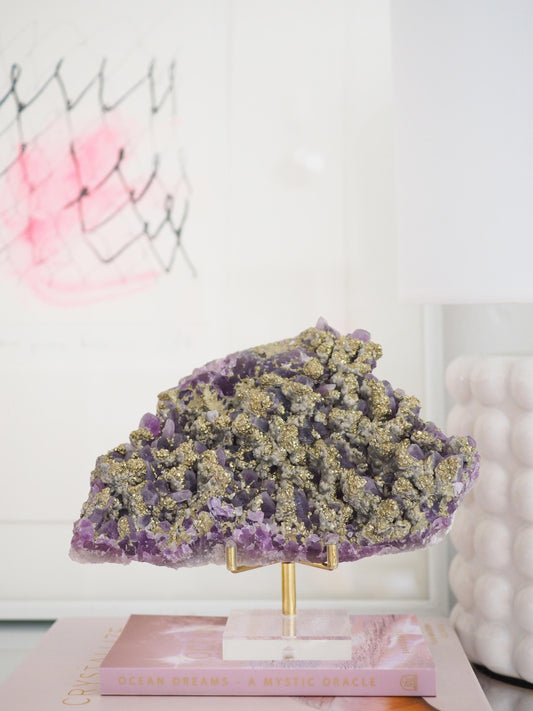 Amethyst mit Pyrit ca. 16 x 12 cm - aus Bulgarien RARE MINE CLOSED