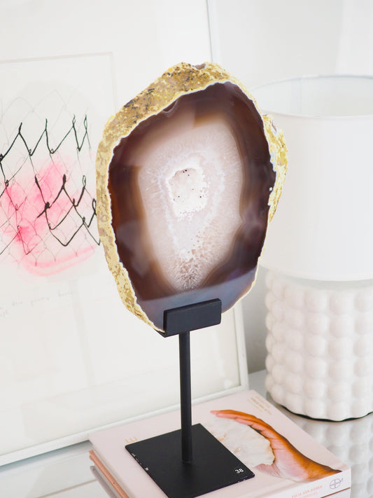 XXL Achat Scheibe auf Ständer . Agate Slab on Stand ca 36 cm - aus Brasilien HIGH QUALITY Handpoliert