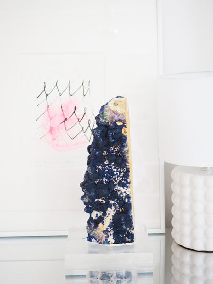 XL Blueberry Fluorite mit Halter . Ständer ca. 30 x 9 cm . PARADISE COLLECTION - Huanggang Mine. Innere Mongolei China RARE