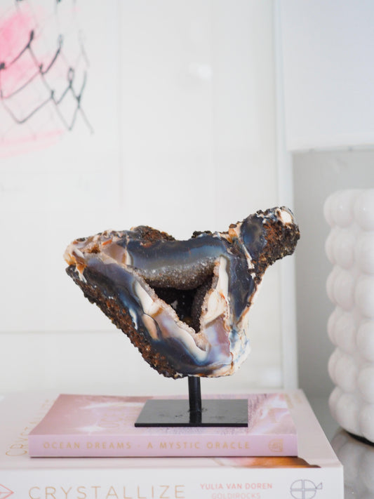 Druzy Achat X Chalcedon auf Halter ca. 11x12 cm  - aus Brasilien HIGH QUALITY