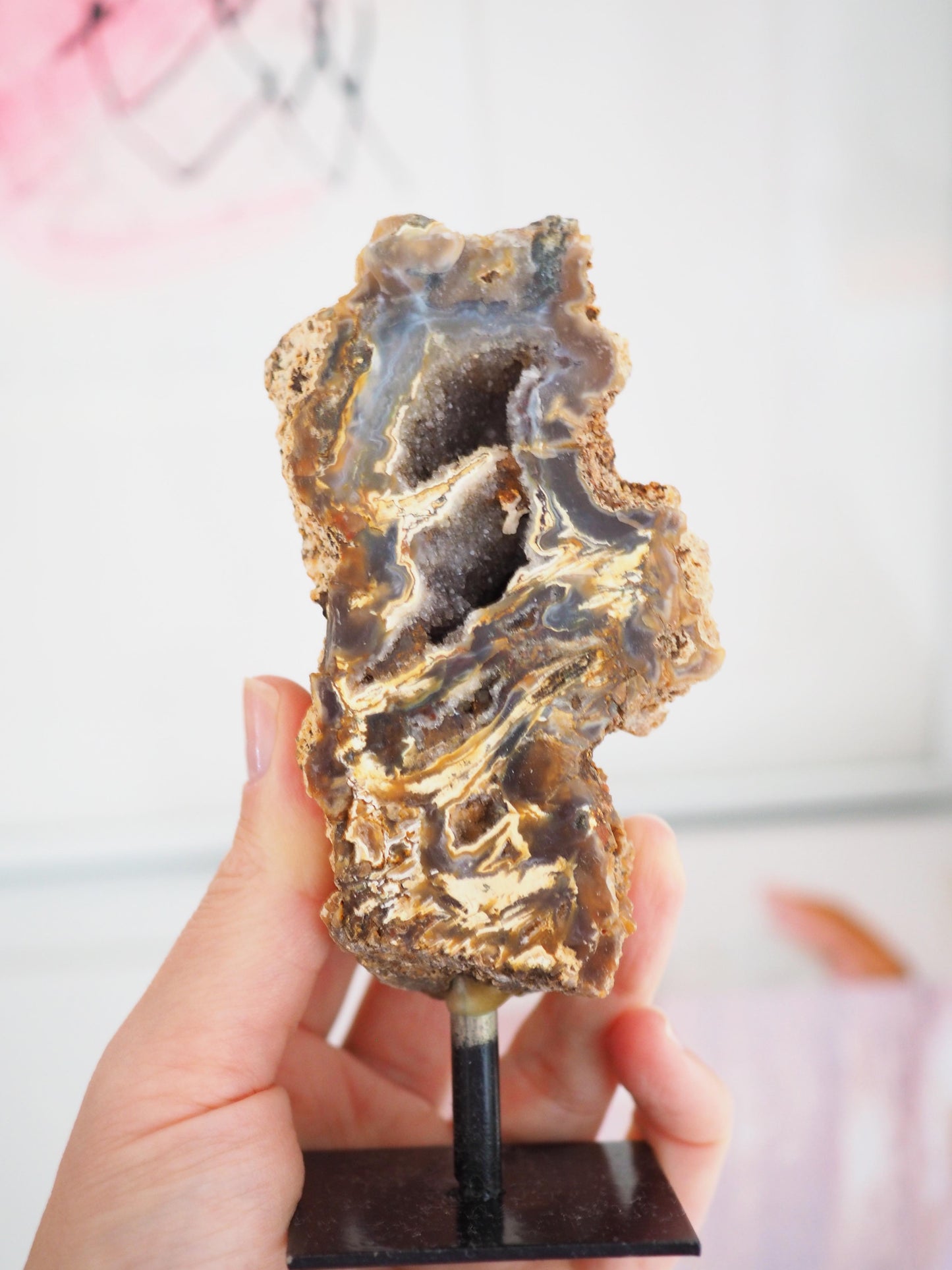 Druzy Achat X Chalcedon auf Halter ca. 13 cm  - aus Brasilien HIGH QUALITY