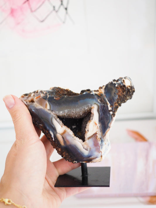 Druzy Achat X Chalcedon auf Halter ca. 11x12 cm  - aus Brasilien HIGH QUALITY