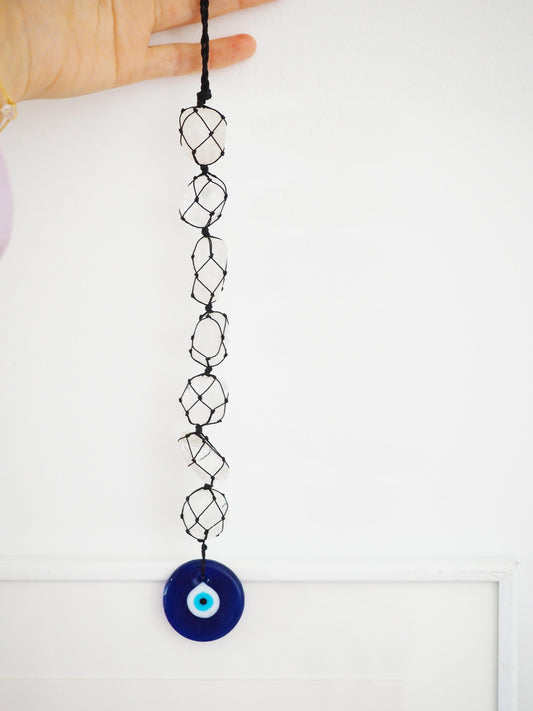 Evil Eye Berkgristall Talisman . Glückbringer . Wandbehang . Autanhänger ca. 34 cm - HANDMADE