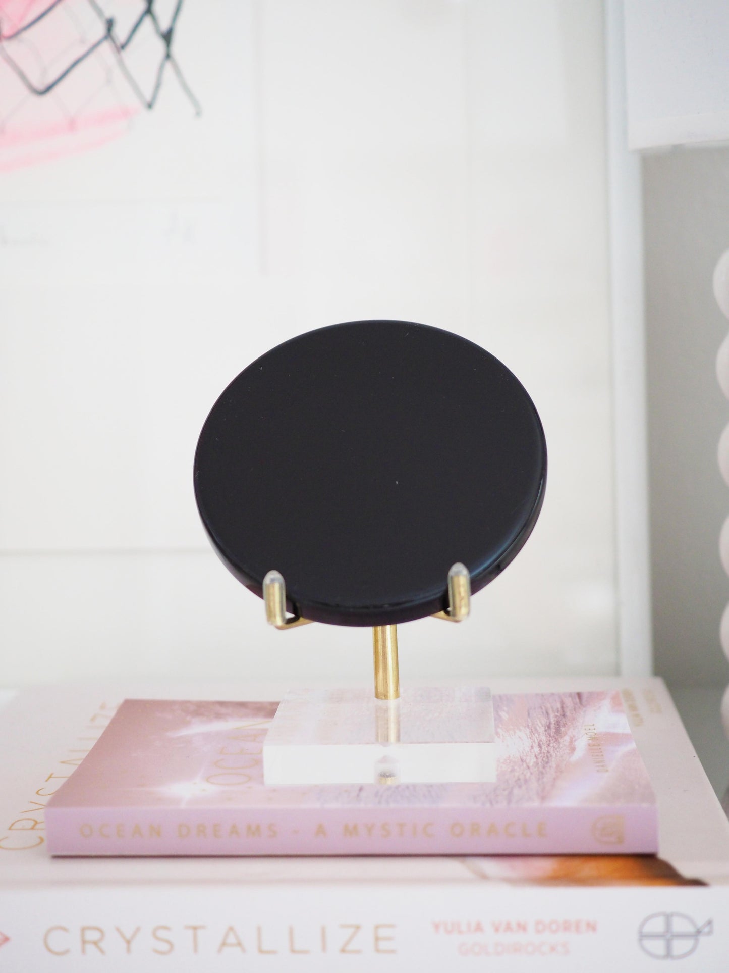 Schwarzer Obsidian Spiegel . Black Obsidian ca.  7.5 cm - Mexiko HIGH QUALITY