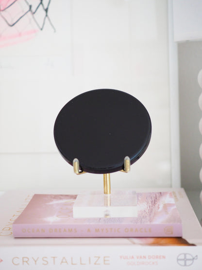 Schwarzer Obsidian Spiegel . Black Obsidian ca.  7.5 cm - Mexiko HIGH QUALITY