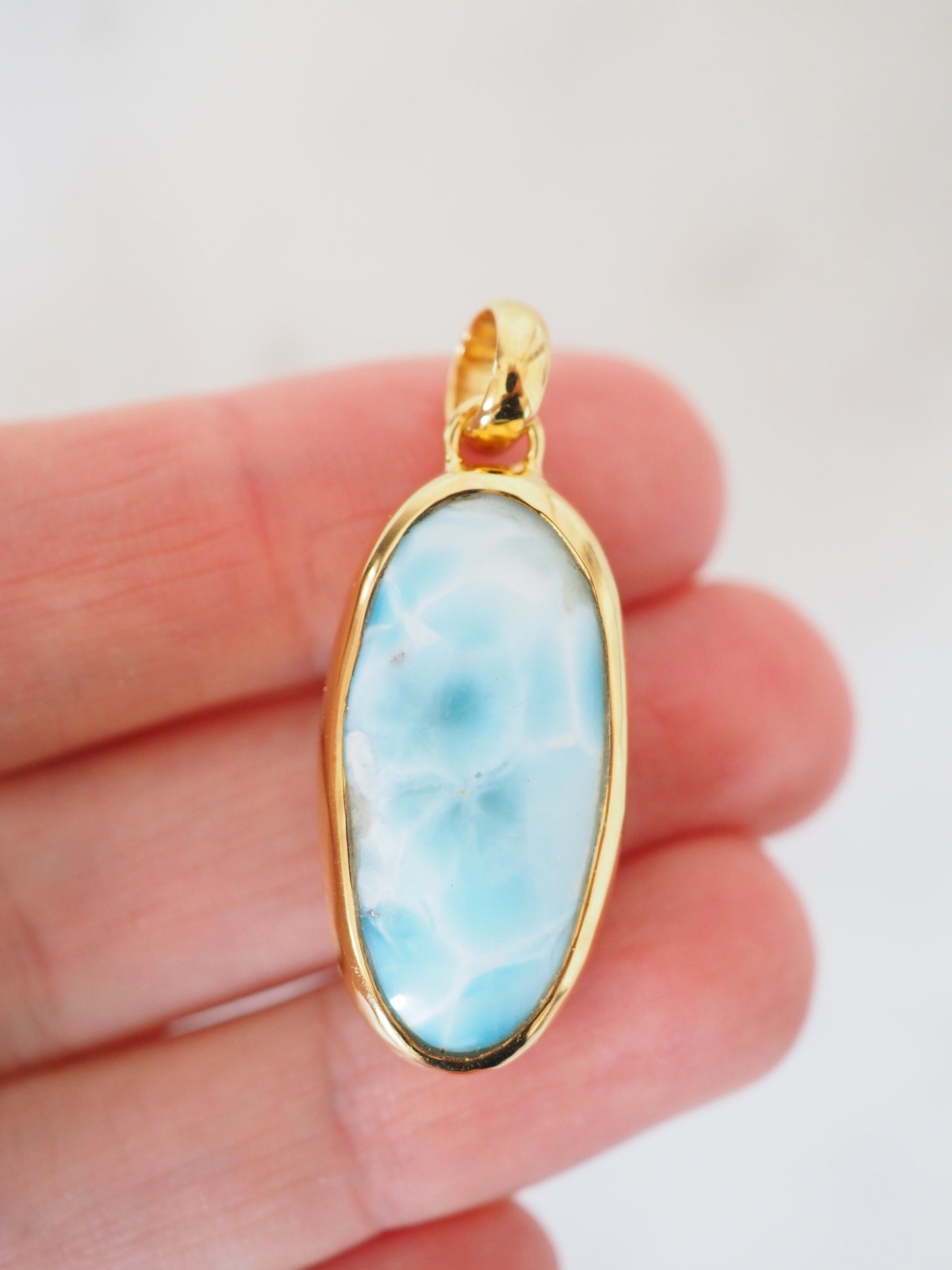 AAA Larimar Anhänger No.1 ca. 3.8cm 42ct 925 Sterlingsilber vergoldet -aus der Dominikanischen Republik