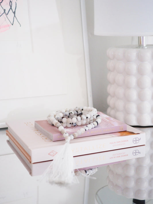 Regenbogen Mondstein X Schwarzer Turmalin Kette mit Tassel ca. 100cm - Indien