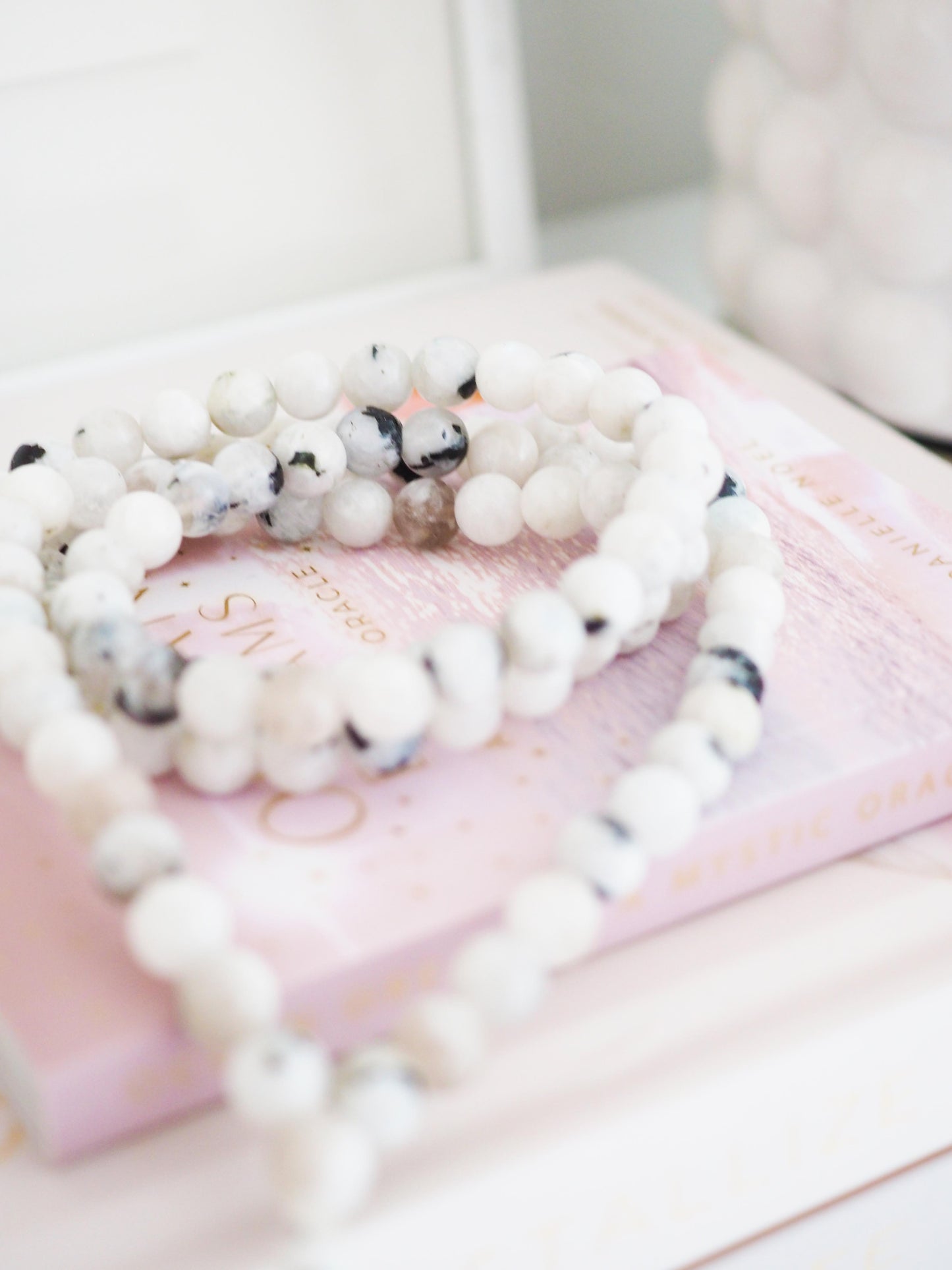 Regenbogen Mondstein X Schwarzer Turmalin Kette mit Tassel ca. 100cm - Indien