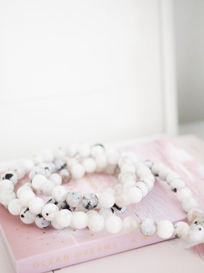 Regenbogen Mondstein X Schwarzer Turmalin Kette mit Tassel ca. 100cm - Indien